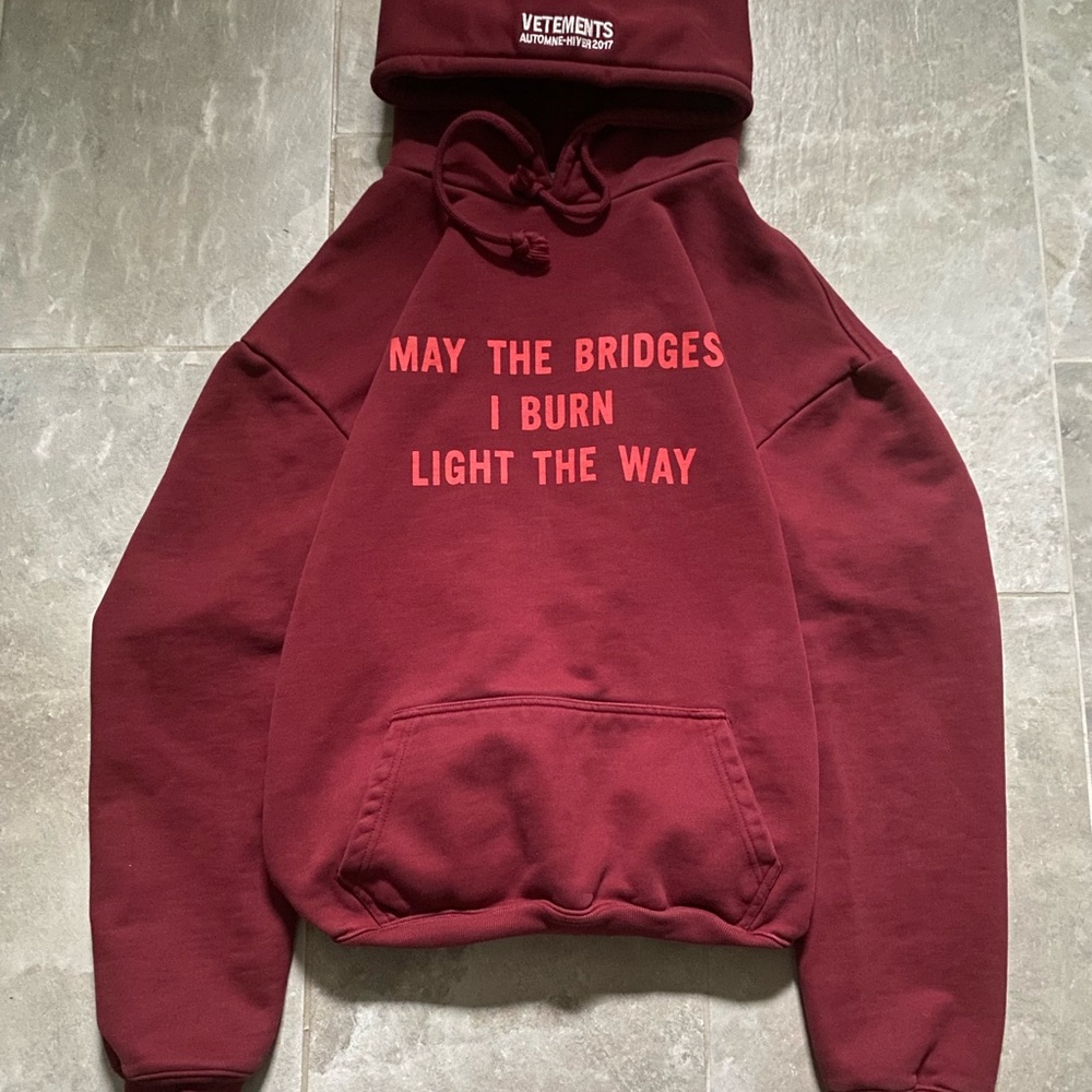Vetements Burgundy Hoodie with Red Text